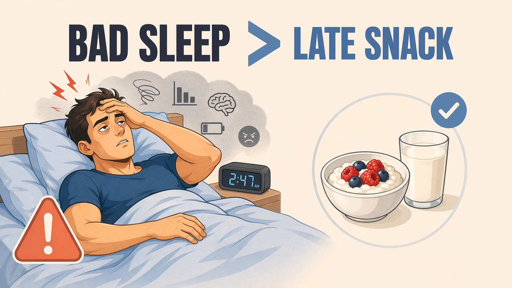 Slide showing that bad sleep matters more than a small late snack